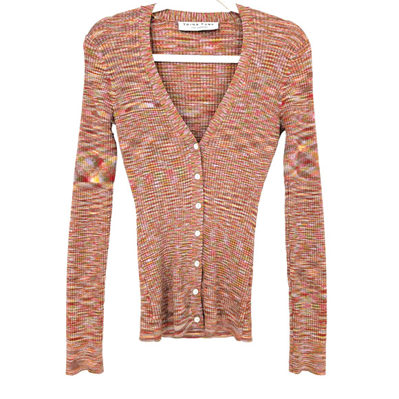 Trina Turk Sweaters - VTG Y2K Trina Turk Space Dyed Slim Fit V Neck Maximalist Multicolor Cardigan SML